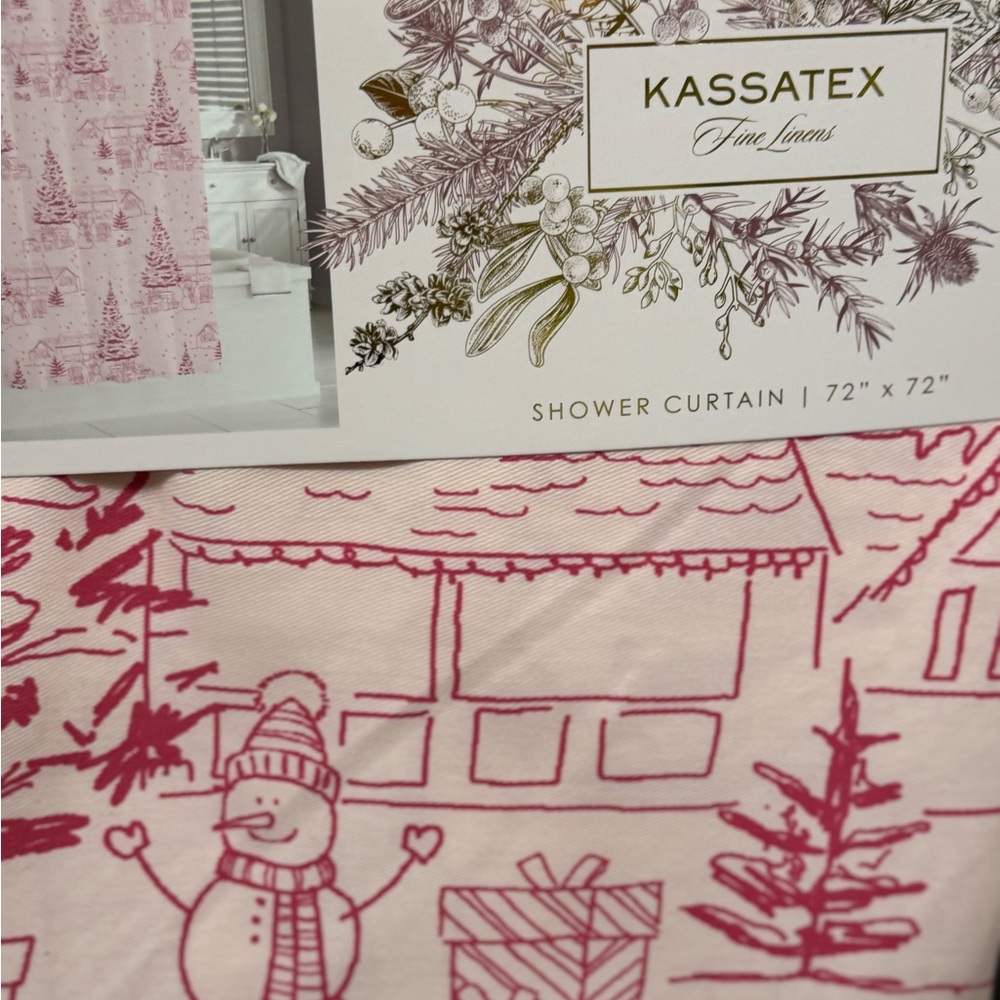 Kassatex Pink Holiday Shower Curtain - Picture 2 of 2
